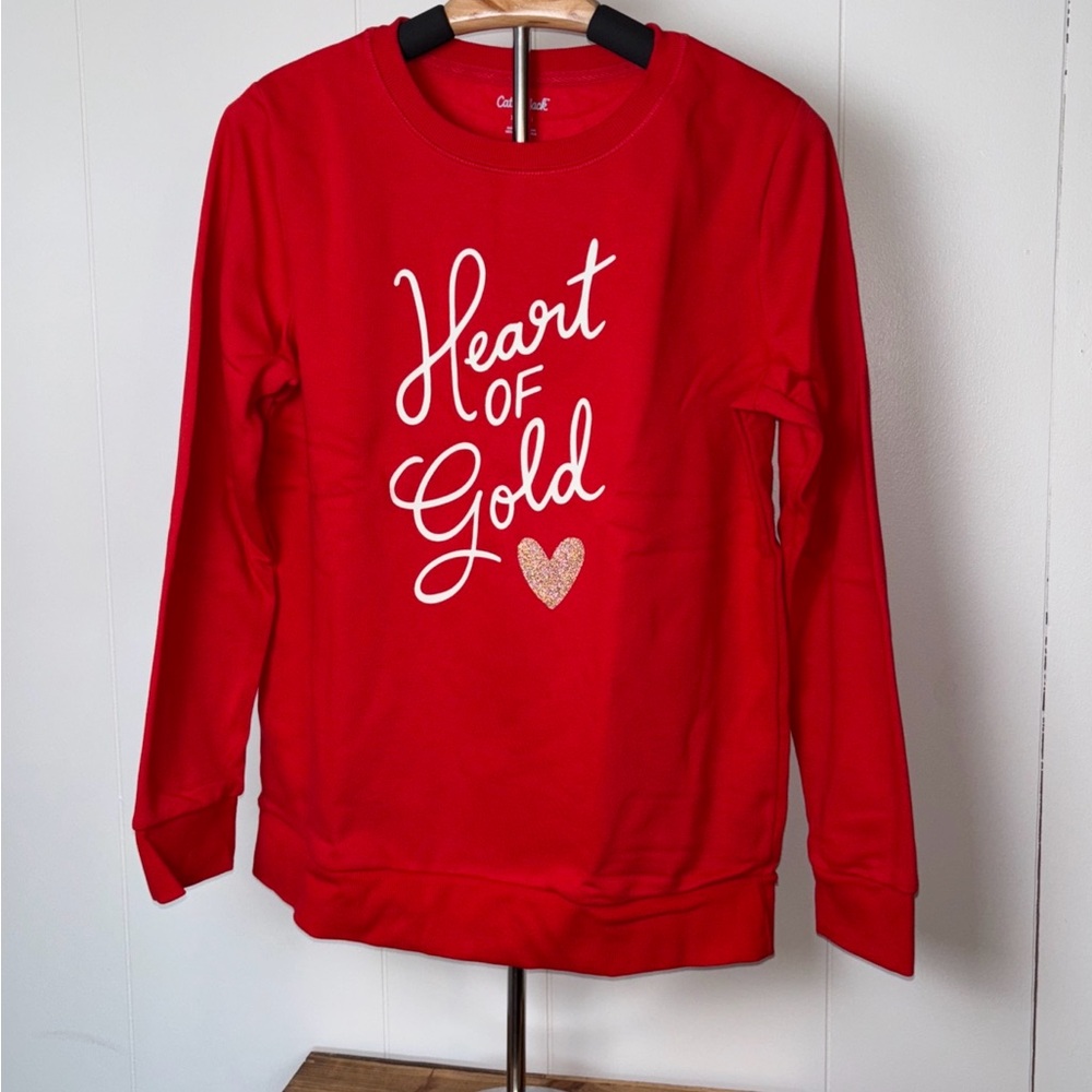 Cat & Jack “Heart of Gold” Sweatshirt Youth XXL (18) NWT Red Gold Glitter